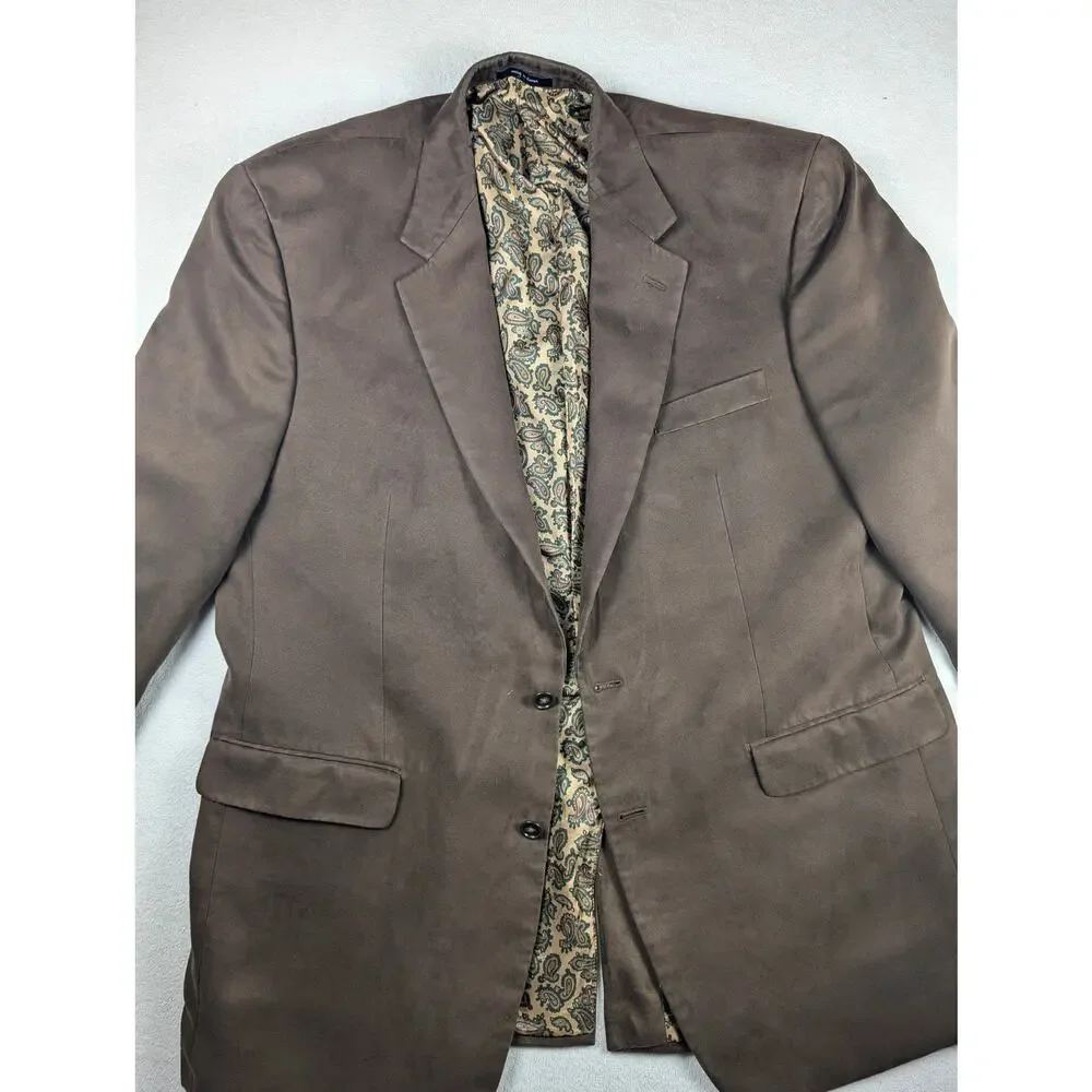 Ralph Lauren Sport Coat Signature Brown Vegan Faux Suede Paisley Lining Size 44L